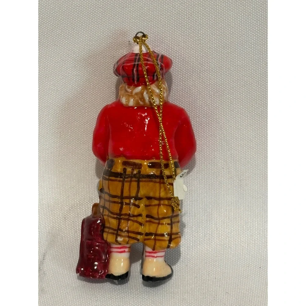 Ceramic Golfing Santa Claus Christmas Ornament Plaid Knickers 3.5 Collector Gift
